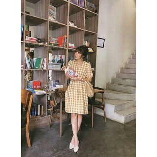 váy kẻ công sở dáng rộng