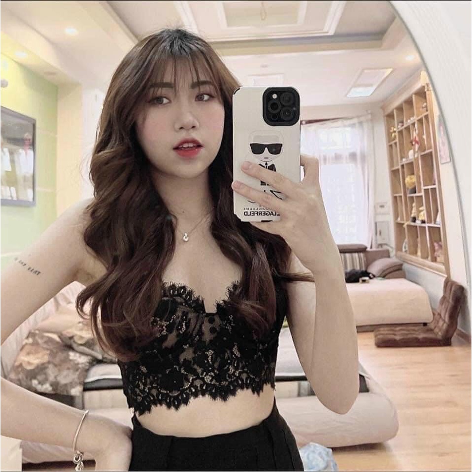Áo Bra ren phối cúc lụa cao cấp- sang chảnh-sexy