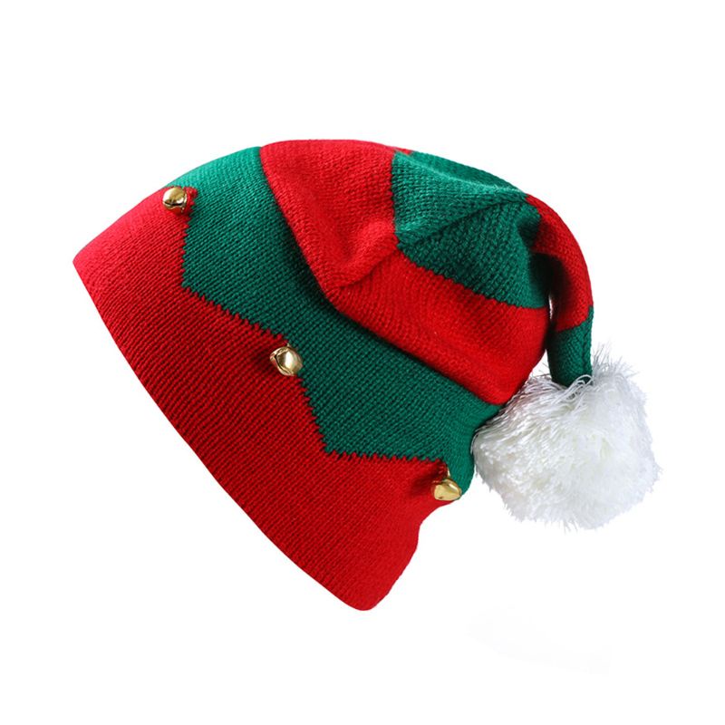 Mũ Dệt Kim Đính Chuông Nhỏ Họa Tiết Kẻ Sọc Phong Cách Giáng Sinh Cho Bé