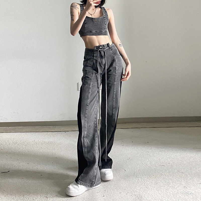 Quần Ống Rộng Lưng Cao Cột Dây Thời Trang Đường Phố Cho Nữ