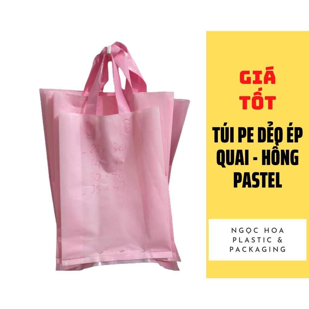0,5kg - 1kg Túi Đựng Hàng Nilong PE Hồng Sứ Có Quai Xách -  Bóng Dẻo Dai Cho Các Shop Thời Trang