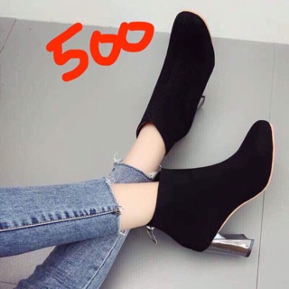 Bót gót bạc da nỉ màu đen