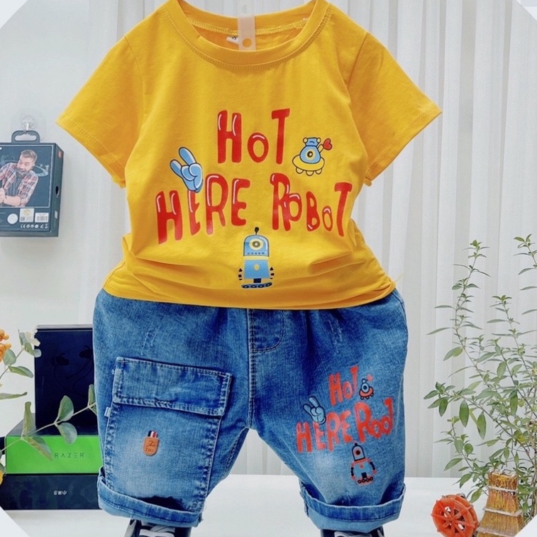 Bộ quần áo bé trai áo thun kèm quần bò set cho bé trai 18-23kg Củ khoai tây shop chất cotton thấm hút mồ hôi thoáng mát