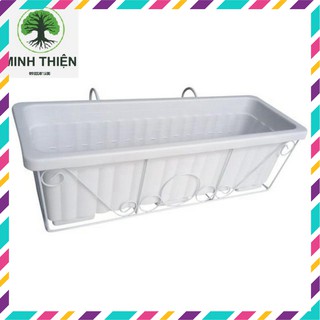 Chậu trồng rau có giá sắt treo chậu lan can - Chậu treo lan can kích thước 63.5cm x 22cm x 19cm
