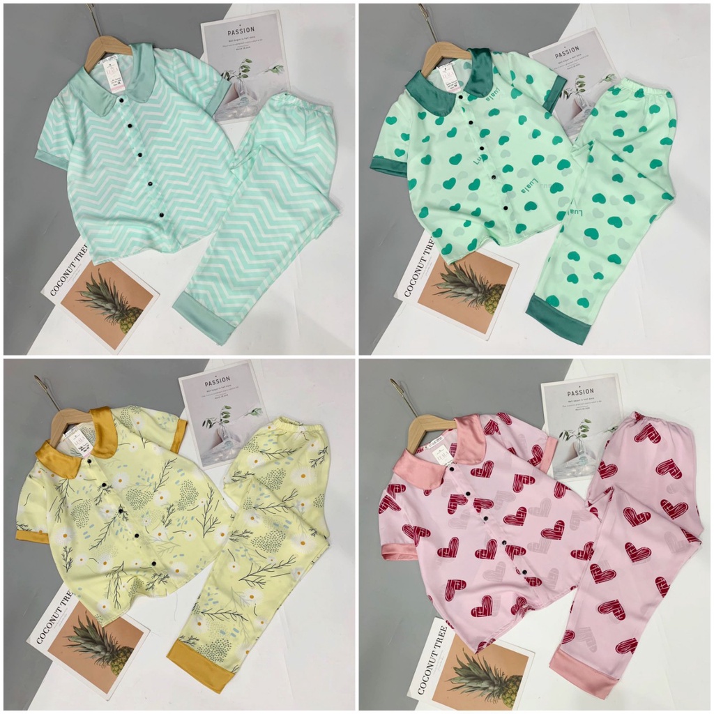 Bộ pijama lụa cộc dài siêu đẹp♥️chất lụa mango mềm mịn♥️độ co giãn nhẹ♥️màu sắc xinh yêu♥️hình in sắc nét