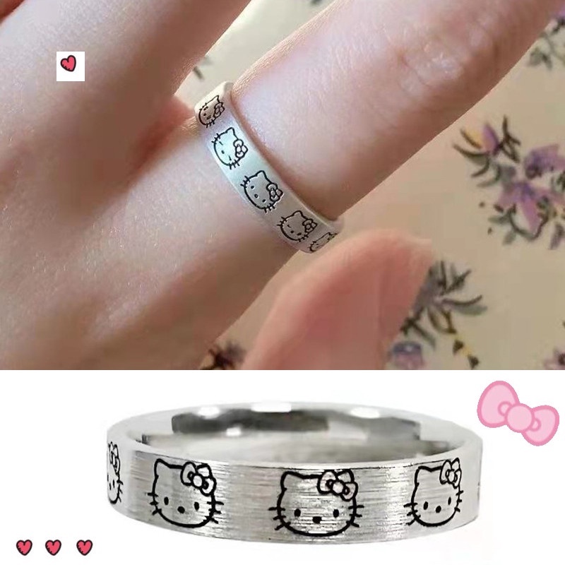 Nhẫn Mạ Bạc 925 Họa Tiết Hello Kitty Dễ Thương