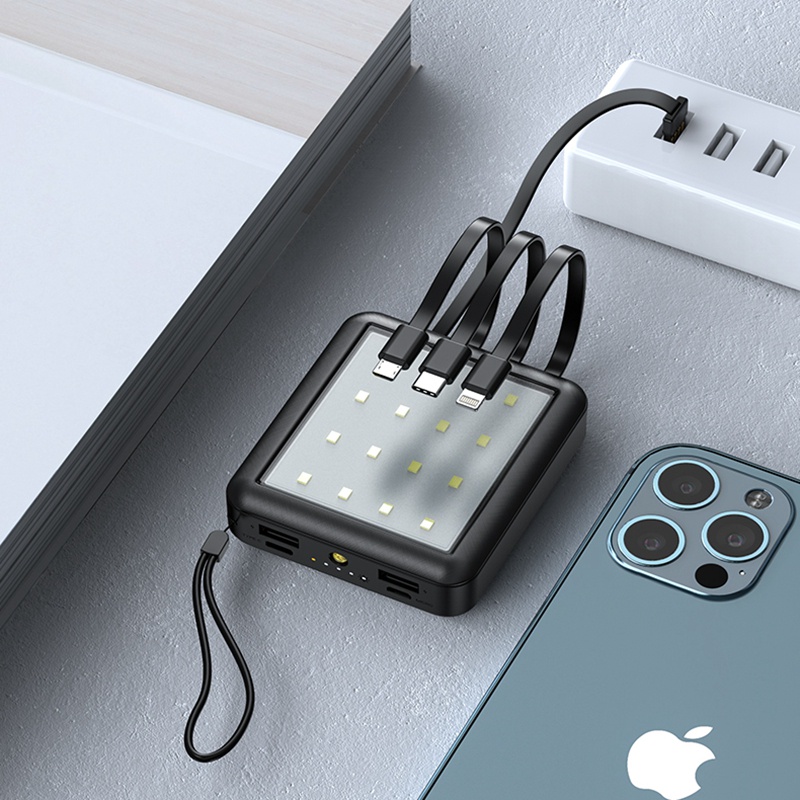 Sạc dự phòng ym484 20000mah 3 đầu ra micro usb tích hợp cáp sạc thích hợp cho Iphone