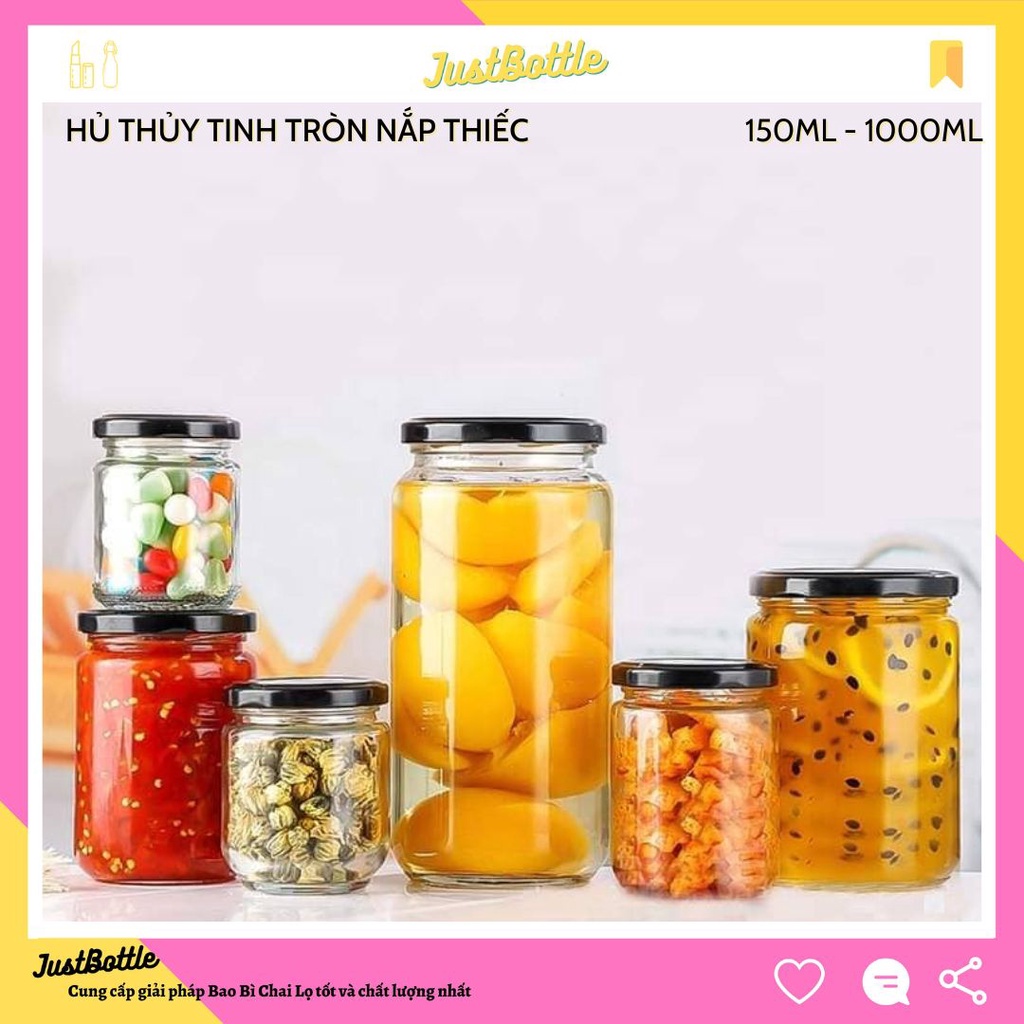 HỦ THỦY TINH ĐỰNG THỰC PHẨM GIA VỊ TRÒN 150ML 380ML 850ML 1000ML 1LFREESHIP LỌ HŨ THỦY TINH MUỐI DƯA CÀ ĐỒ CHUA GIÁ RẺ