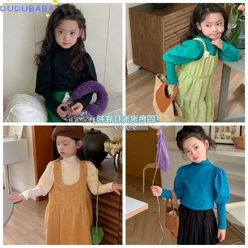 Áo Thun Tay Phồng Cổ Lọ Thời Trang Xuân Thu Phong Cách Mới Dành Cho Bé Gái