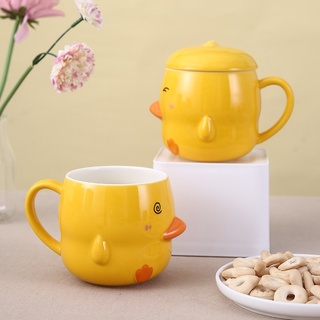 Ly sứ GÀ VÀNG cao cấp CÓ NẮP và THÌA dung tích 380ml họa tiết CHICKEN MOOD, cốc sứ quà tặng thông điệp cuộc sống ý nghĩa