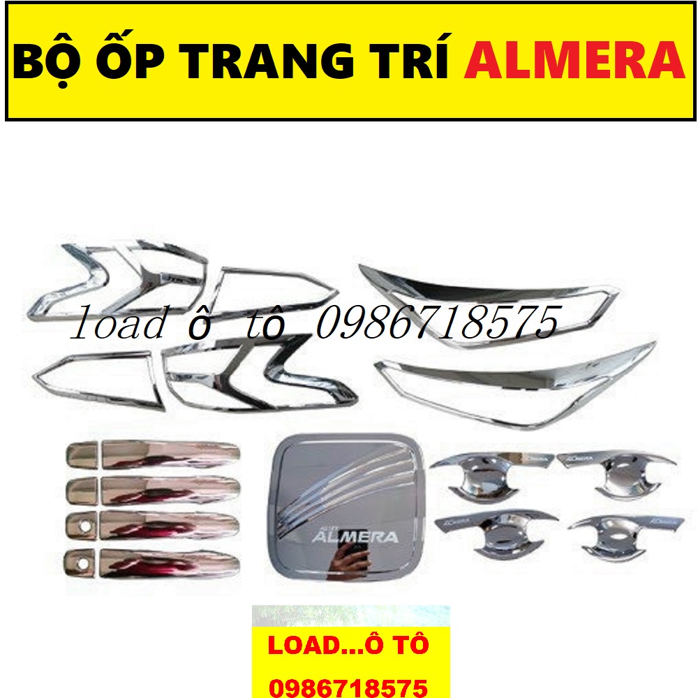 Bộ Ốp Tráng Trí Xe NISSAN ALMERA 2022-23 Viền Đèn Pha Hậu, Nắp Xăng, Ốp Tay Hõm Cửa Mạ Crom Cao Cấp