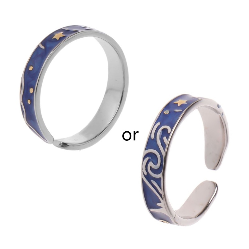 Nhẫn Hở Họa Tiết Bầu Trời Đầy Sao Tinh Xảo Lãng Mạn Có Thể Điều Chỉnh Cho Cặp Đôi