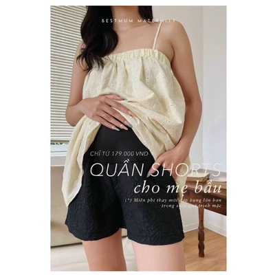 Quần short bầu_quần sooc dập nổi 3D xốp phồng hàng đẹp có chun chỉnh tiện lợi