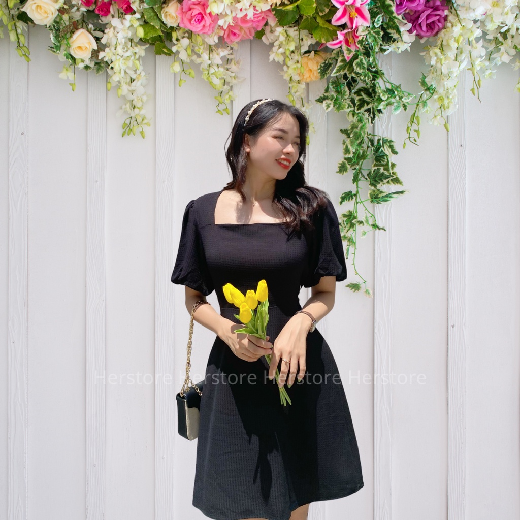 ĐẦM THIẾT KẾ DÁNG XÒE THẮT NƠ CỔ VUÔNG-HERSTORE