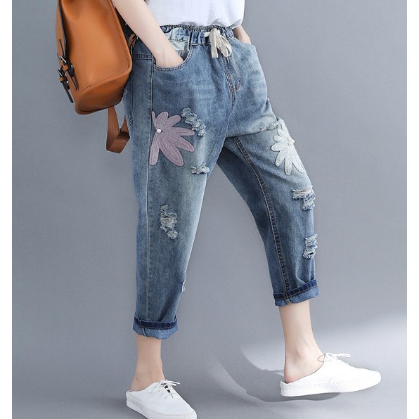 G761 Quần bò big size freesize họa tiết bông hoa trẻ trung mới lạ