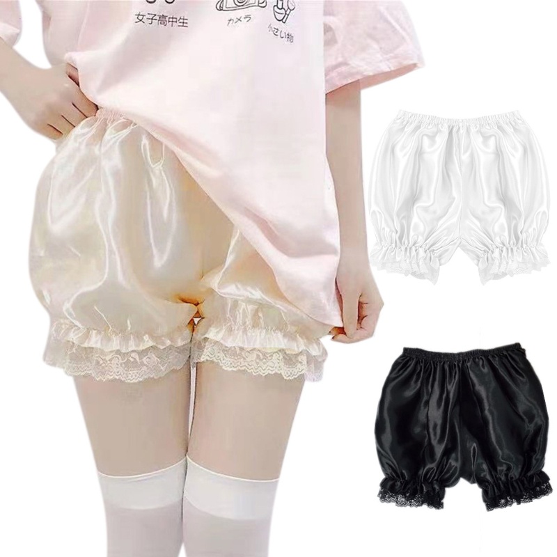 Quần ống rộng kiểu quả bí ngô chất vải lụa satin bóng viền bèo ren phong cách lolita thời trang cho nữ | BigBuy360 - bigbuy360.vn
