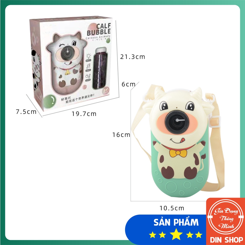Máy thổi bong bóng tự động có đèn có nhạc 💖SIÊU CUTE💖 Máy ảnh bong bóng hình thú đáng yêu kèm xà phòng và dây đeo DIN