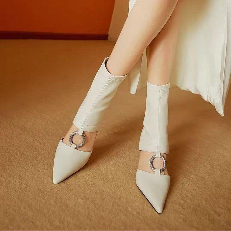 Bốt Cao Gót 7cm Mũi Nhọn Đính Đá Xinh Xắn Theo Phong Cách Mùa Hè Dành Cho Nữ