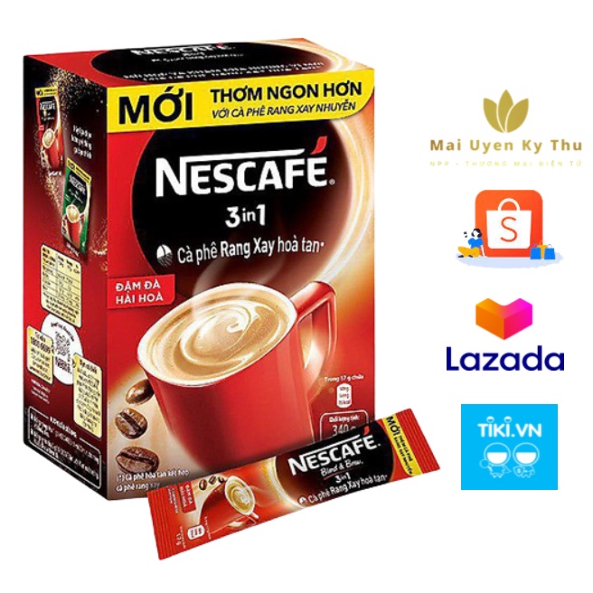 Nescafé 3in1 cà phê rang xay hòa tan đậm đà hài hòa (Đỏ) / Đậm vị cà phê( Xanh) (Hộp 20 gói x 17g)