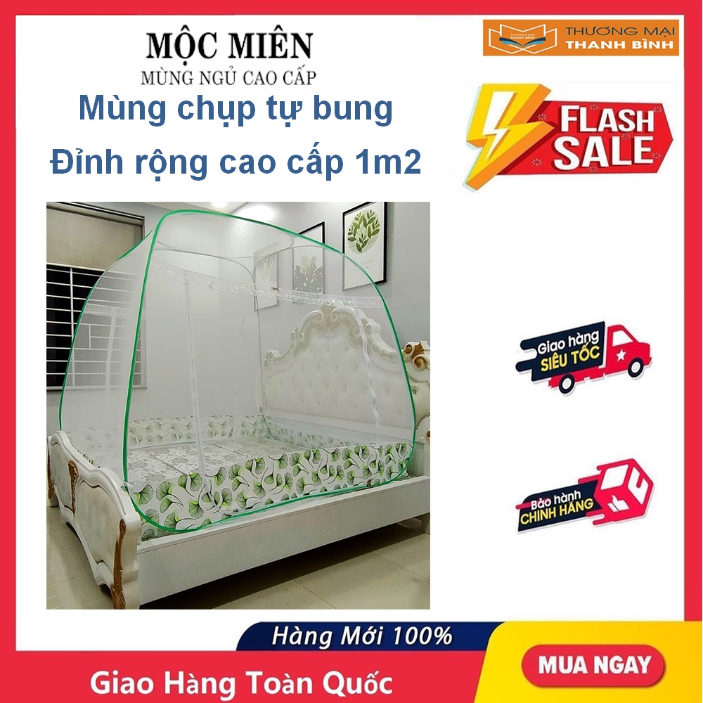 Mùng Chụp Tự Bung Đỉnh Rộng Cao Cấp - Có Viền Chân, Họa Tiết - 1m2 (RxDxC - 1.2x2.0x1.6m) - Mộc Miên