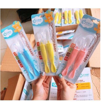 THÌA ĂN DẶM ⚡️FREESHIP⚡️ Set 2 Thìa Ăn Dặm Silicon 2 Đầu An Toàn Cho Bé