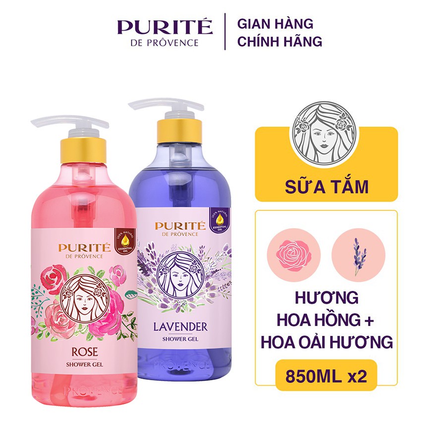 Combo 2 Sữa Tắm Mềm Mịn Hoa Hồng 850ml + Sữa tắm thư giãn hoa oải hương 850ml