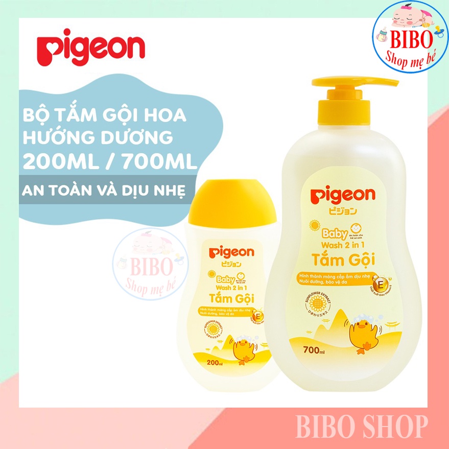 Tắm gội dịu nhẹ Pigeon Hương Jojoba, Hoa Hướng Dương 200ml/700ml (MẪU MỚI)