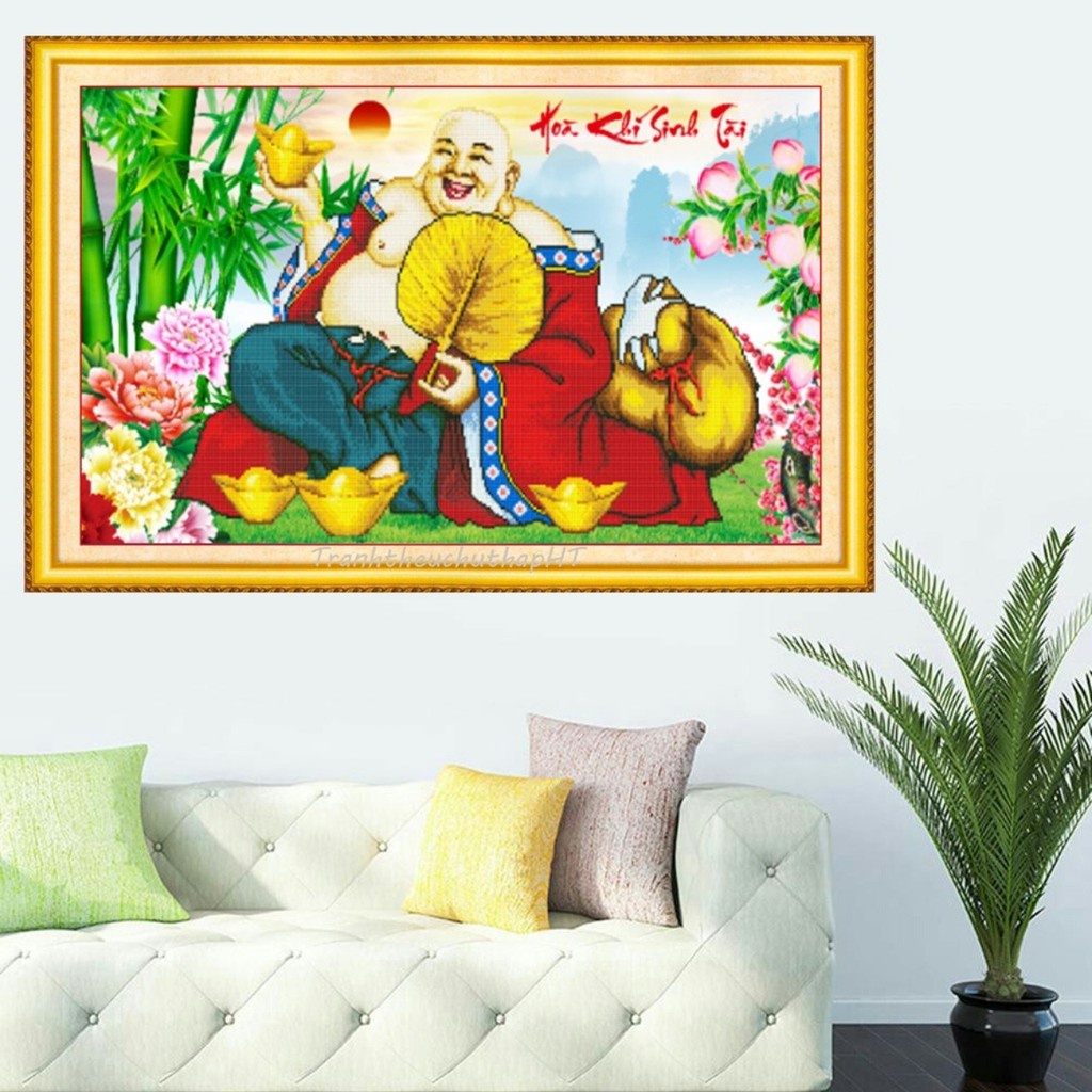 Tranh thêu di lạc KT:76x47cm,tranh chưa thêu.Tặng kéo và xỏ chỉ.