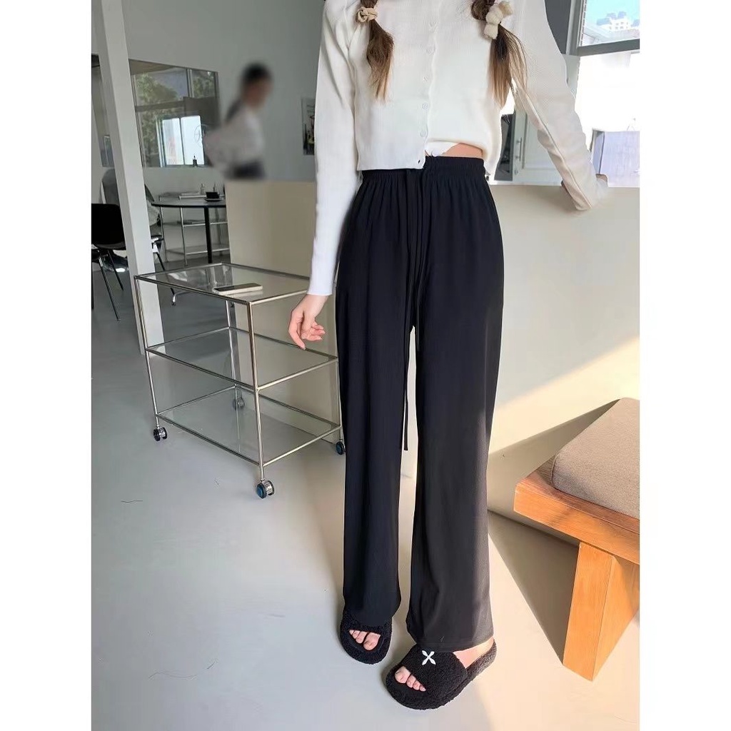Quần Dài Ống Rộng Lưng Cao Màu Sắc Đơn Giản Hợp Thời Trang Phong Cách Hàn Quốc