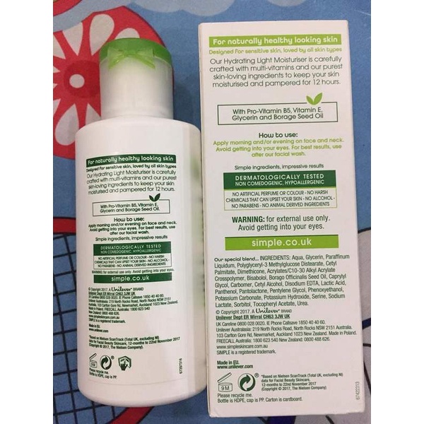Kem Dưỡng Ẩm Da Simple Kind To Skin Hydrating Light Moisturiser 125ml  GentsOfficialStore