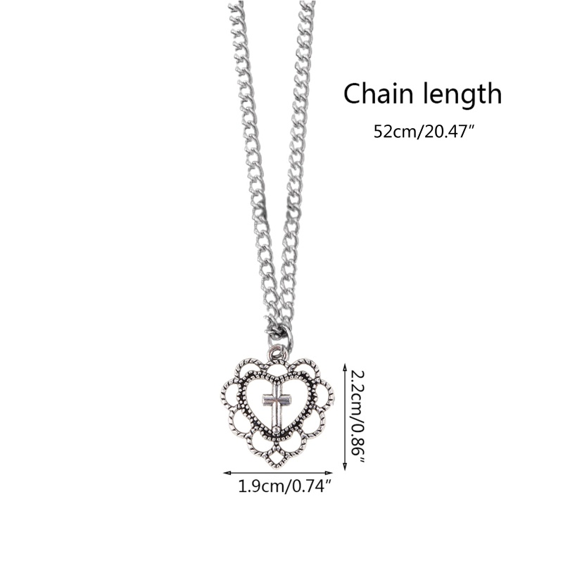 Vòng cổ choker mặt dây hình trái tim rỗng và chữ thập phong cách vintage