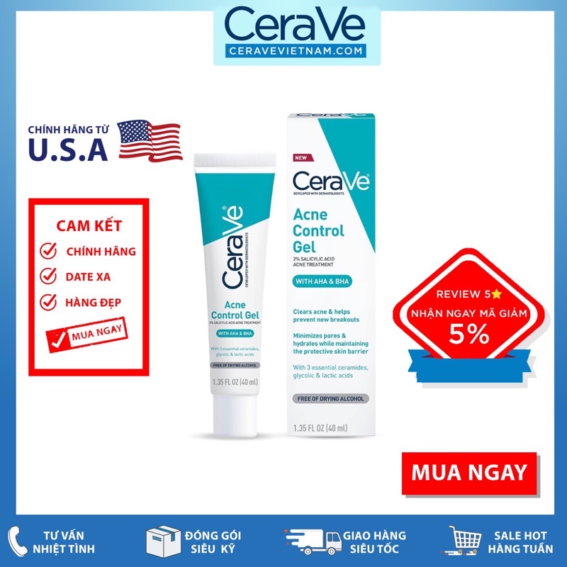 Gel giảm mụn, và thâm mụn Cerave Acne Control Gel (40ml)