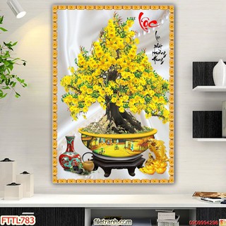 TRANH DÁN TƯỜNG 3D THƯ PHÁP CHẬU BON SAI,TRANH CHẬU CÂY CẢNH XANH