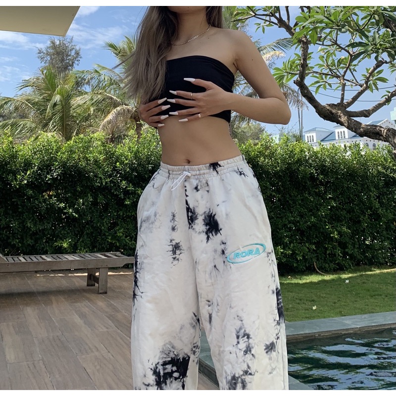 Set Quần Ống Rộng Và Áo Khoác Croptop SET TIEDYE SMOKE GREY - RORA