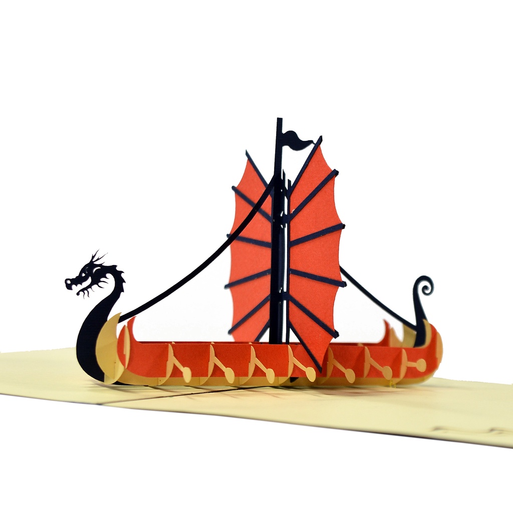 Thiệp 3D Thuyền Rồng, Mô hình thuyền độc đáo, thiệp handmade popupcard, thiệp nổi HMG
