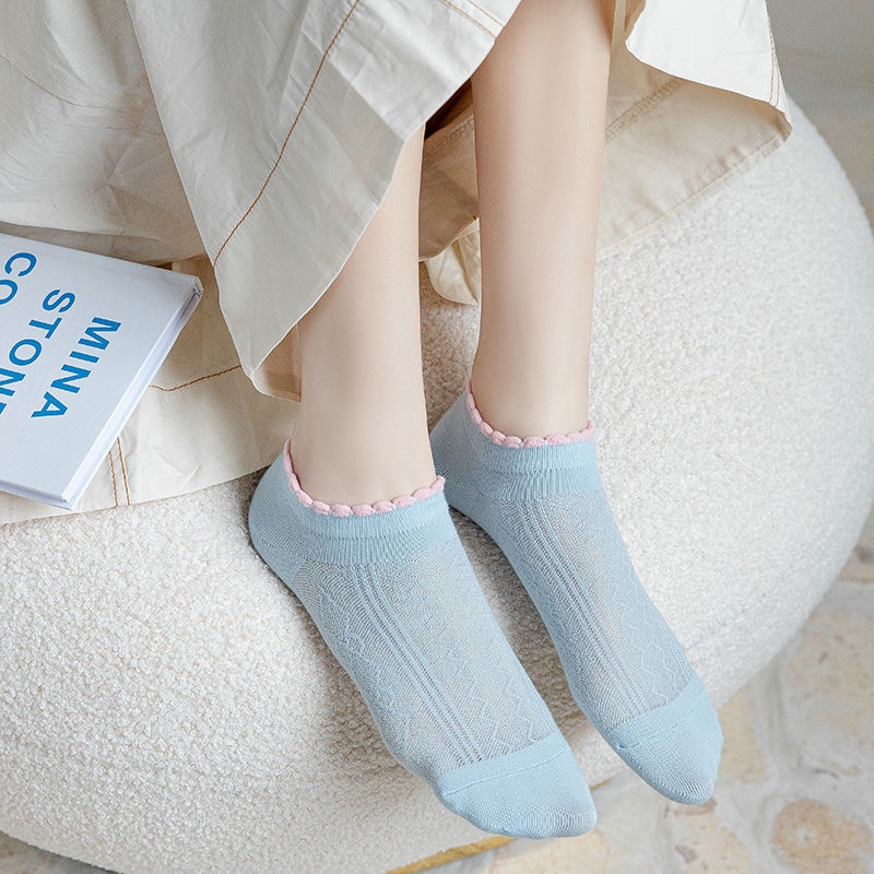 Vớ Cotton Phối Ren Cổ Thấp Mỏng Nhẹ Phong Cách Nhật Bản Thời Trang Mùa Hè Mới Cho Nữ