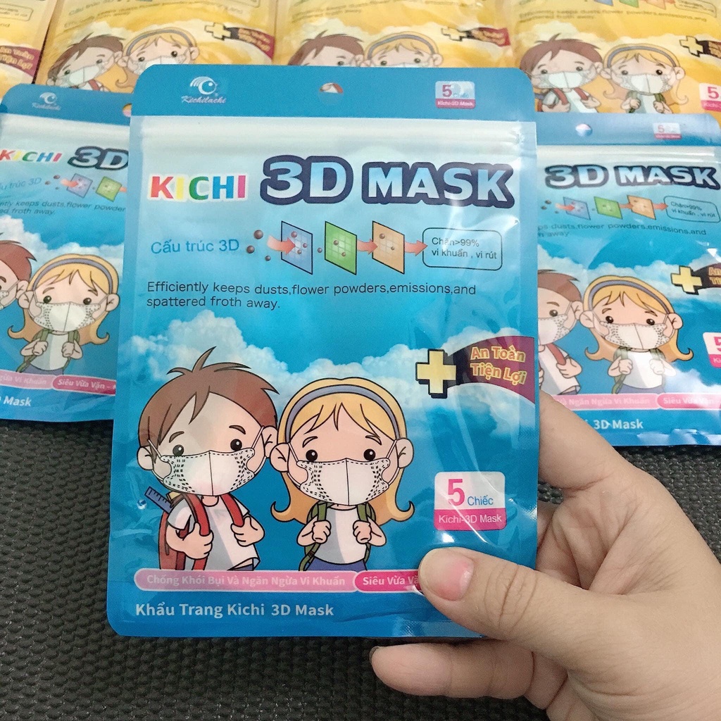 Set 5 cái khẩu trang hoạ tiết dễ thương Kichi 3D Mask kháng khuẩn an toàn cho bé