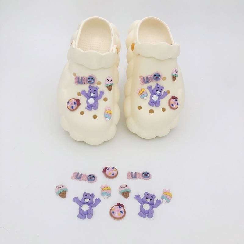 Bộ Phụ Kiện Nút Hình Gấu Tím Dễ Thương Cho Giày Crocs Charms Jibbitz