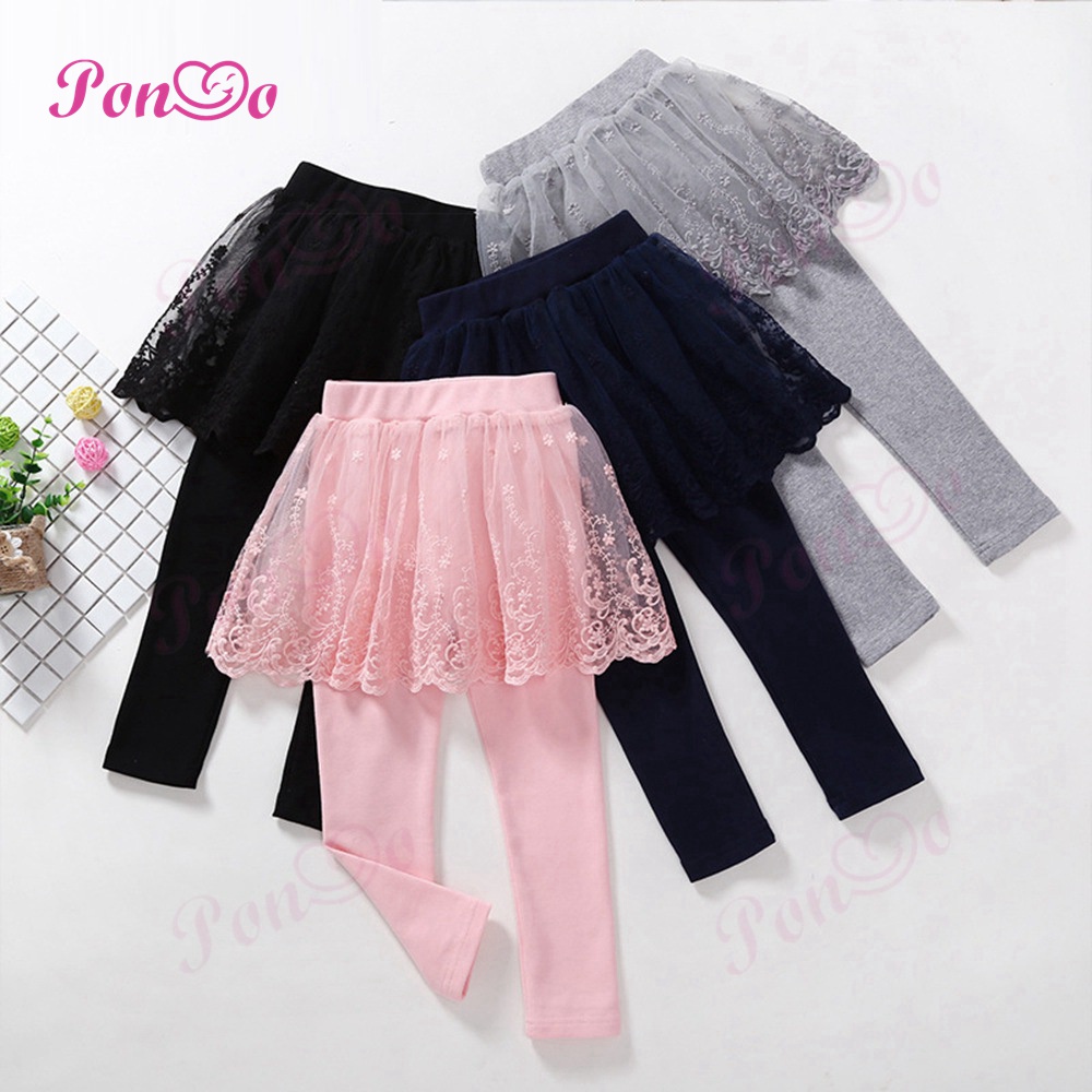 Quần Legging Giả Váy Phối Ren Cho Bé Gái 2-8 Tuổi