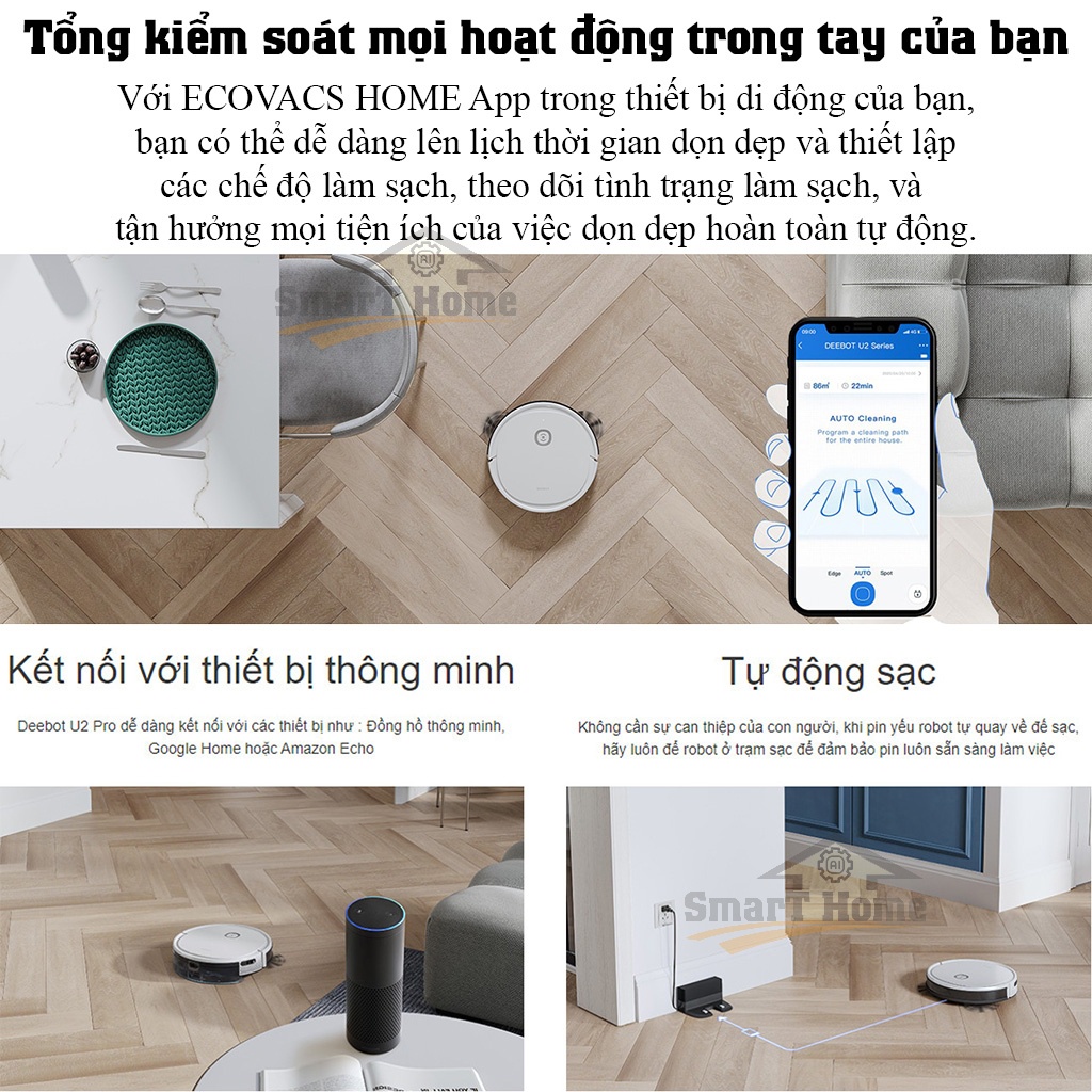 Robot Hút Bụi Lau Nhà Ecovacs Deebot U2 Pro - Robot Lau Nhà Thông Minh Chính Hãng Tự Động Sạc Khi Pin Yếu