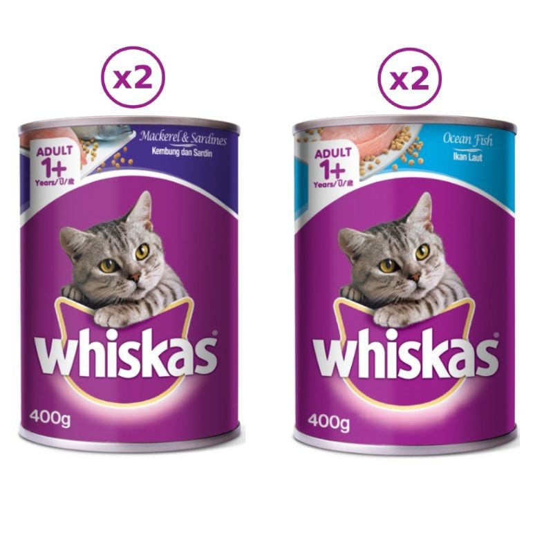 Bộ thức ăn 2 lon pate mèo whiskas 400g