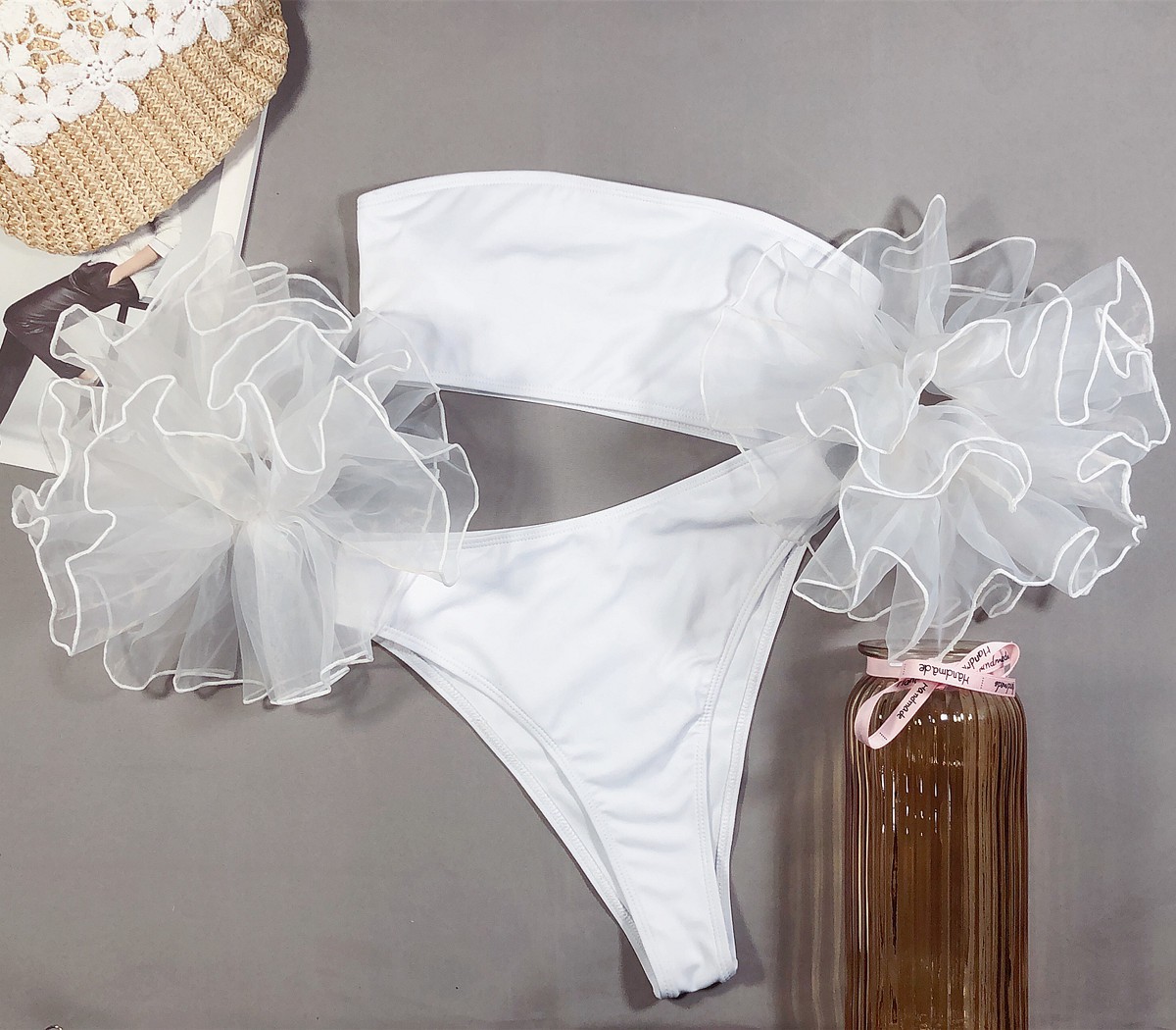 Bộ bikini chiffon phối ren có thể tháo tay áo phong cách công chúa cho nữ | BigBuy360 - bigbuy360.vn