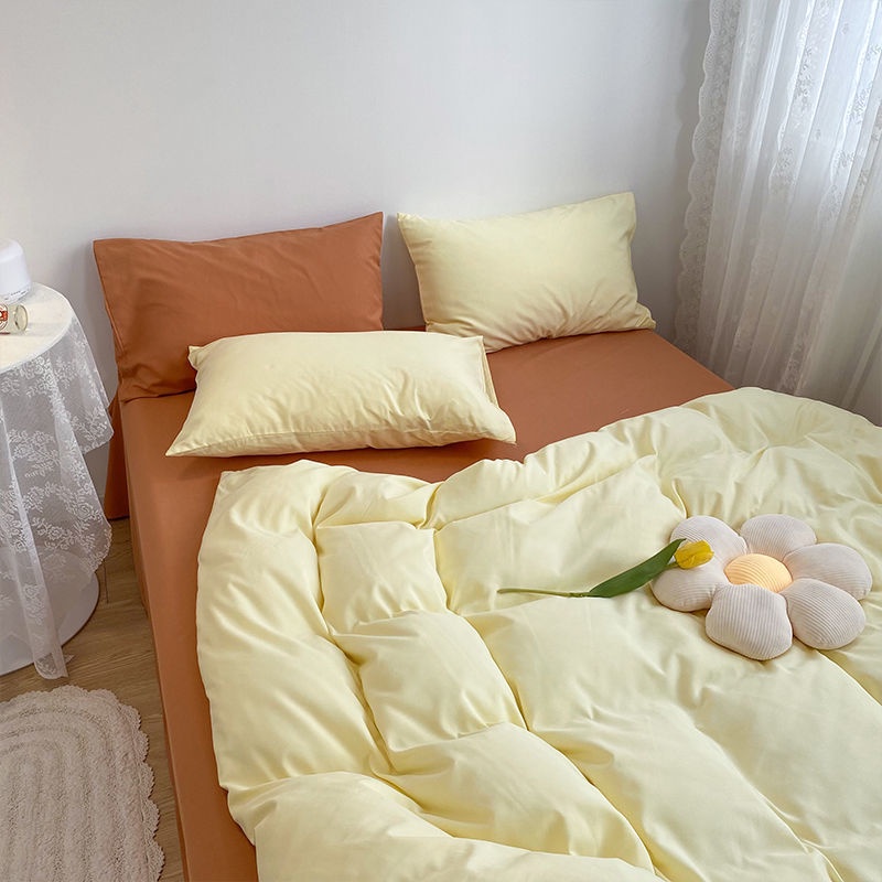 Bộ vỏ chăn ga gối cotton đũi phối 3 màu cao cấp - hồng trắng