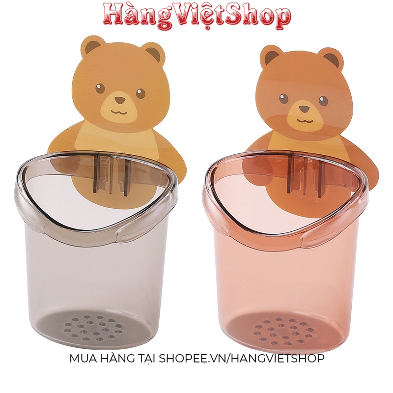 Cốc để đựng bàn chải và kem đánh răng, kệ giá treo đồ dán gắn tường cute dễ thương hình gấu