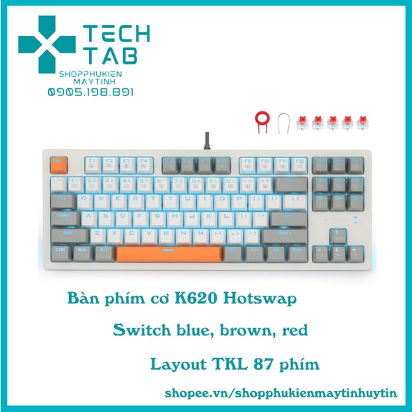 Bàn phím cơ E-YOOSO K620 có HOTSWAP,LED nền Xanh viền RGB ,phù hợp cho Laptop , PC hay Macbook