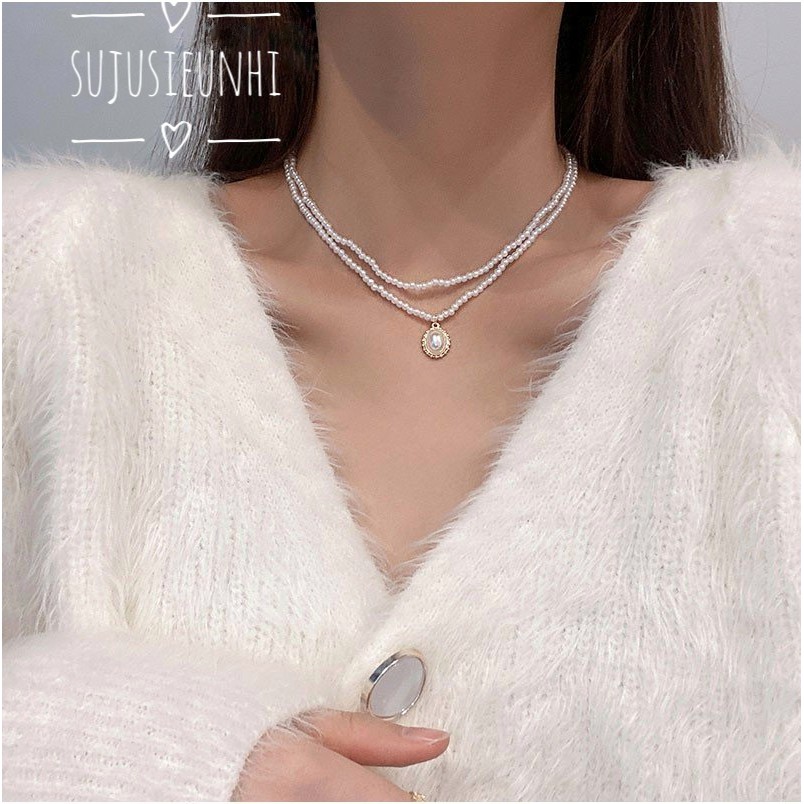 Vòng cổ choker đôi dây ngọc phong cách cung điện cổ điển