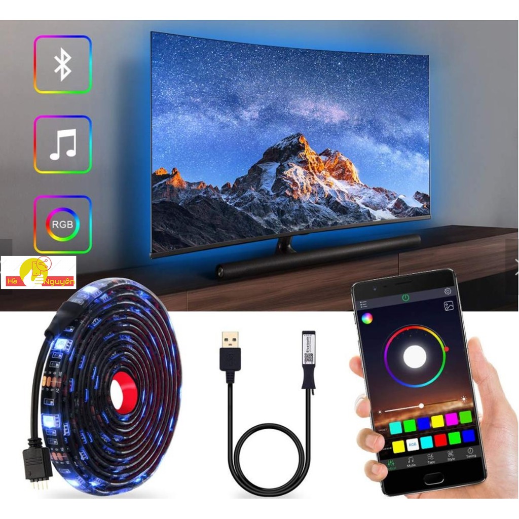 Dây đèn led đổi màu điều khiển bằng điện thoại, cảm ứng âm thanh dùng trang trí thùng máy tính , tivi , màn hình LCD...