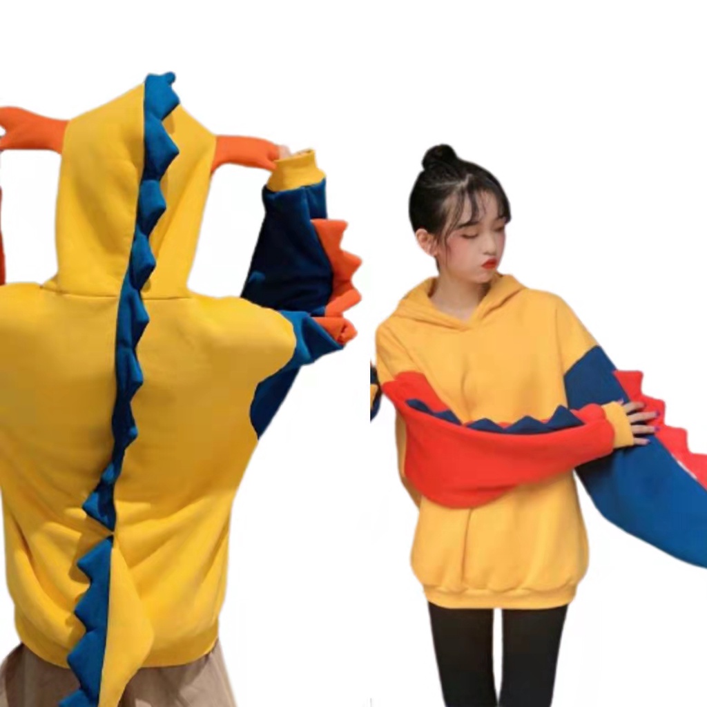 Áo hoodie lót nhung họa tiết khủng long nhỏ phong cách Harajuku cho nữ | BigBuy360 - bigbuy360.vn