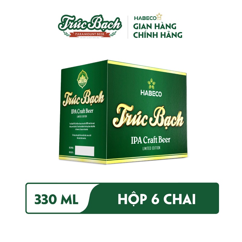 HỎA TỐC HÀ NỘI - Hộp 6 chai bia Trúc Bạch IPA Craft - HABECO (330ml/chai)