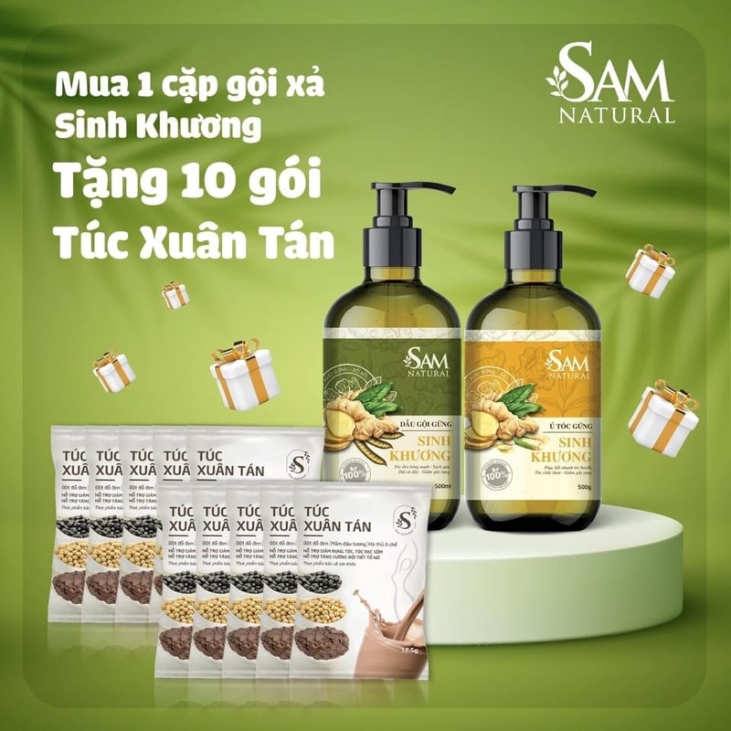 Tặng 10 gói túc xuân tán - Bộ Gội ủ gừng Sinh Khương Sam Natural Phục Hồi Tóc Hư Tổn 500ML